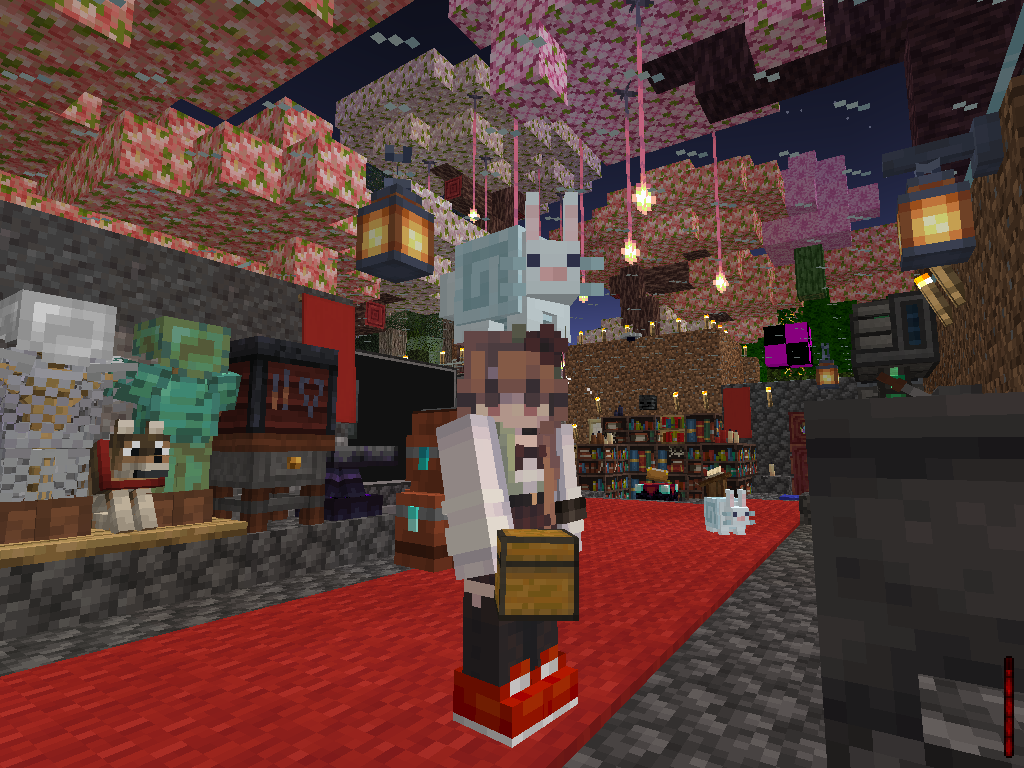 Actual Minecraft screenshot showing NONVERBALE in her first ATM10 base